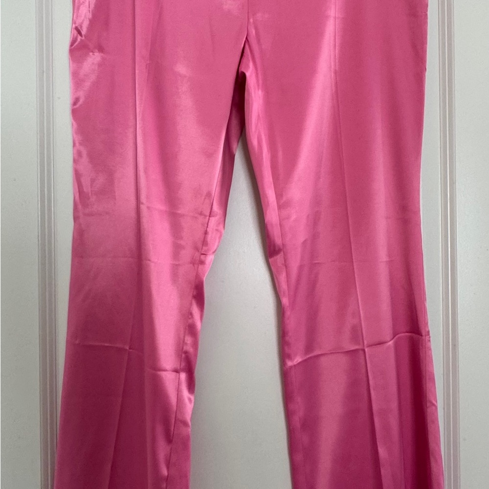 Meshki Bunblegum Pink Satin High-Waist Flare Pants sz XL - Picture 6 of 8